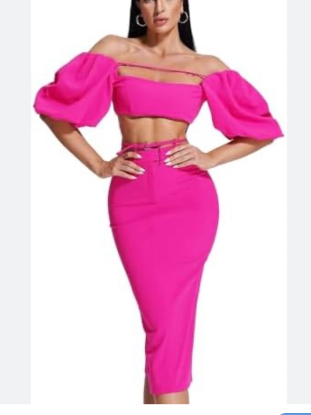 Zara Hot Pink Pencil Midi Skirt & Cropped  Set- Top S Skirt M NWT
